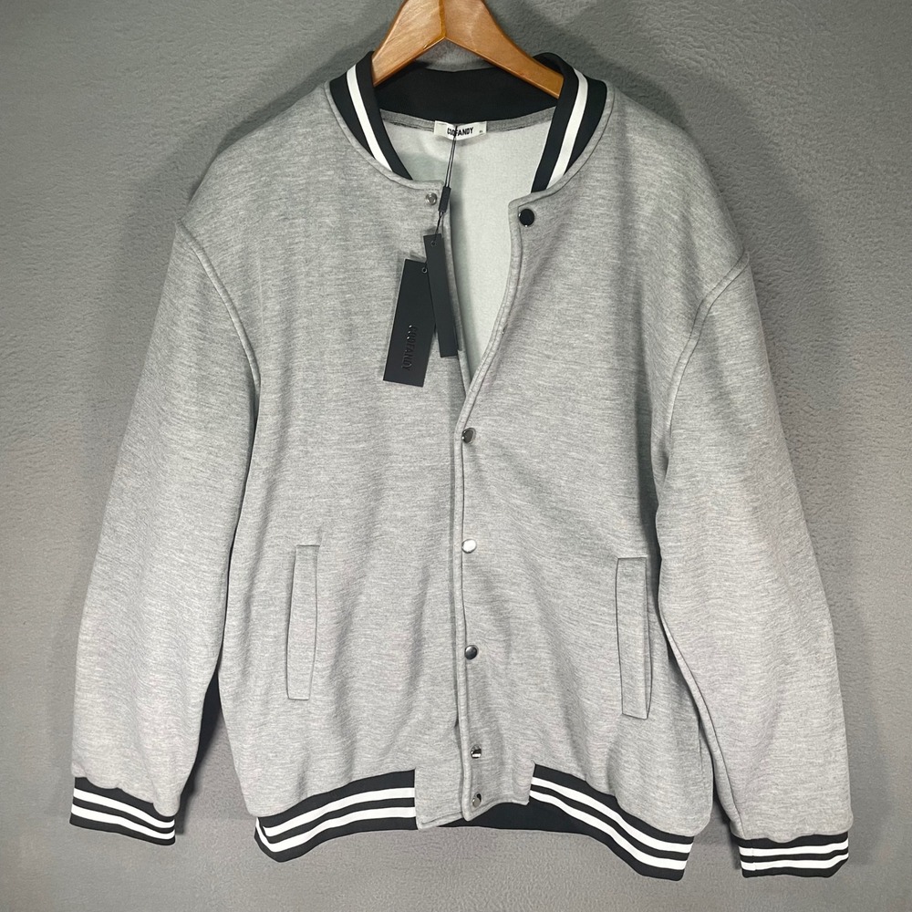 Coofandy Mens Varsity Jacket XL Gray Snap‎ Button Bomber Casual